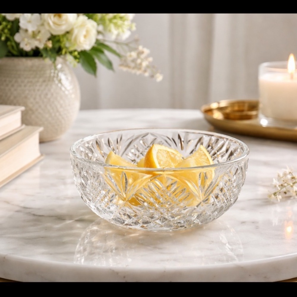 Rogaska Full Lead Crystal Bowl 4.5" Cut Glass Starburst‎ Handmade in Yugoslavia